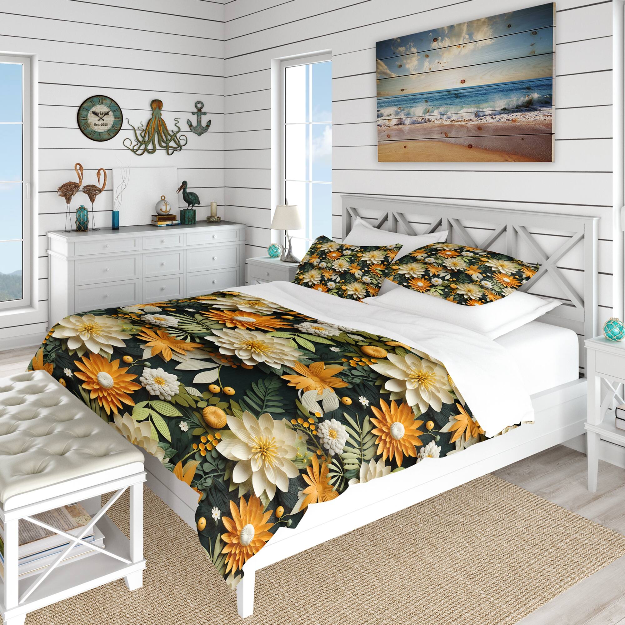Designart "Mango Bloom Tropical Pattern III" Orange Floral Bedding